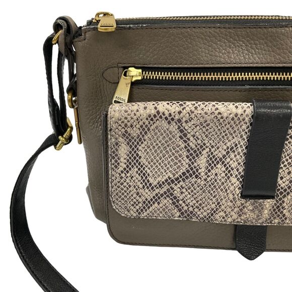 Fossil Brown Snake Embossed Leather Crossbody Bag - Picture 2 of 10